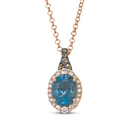 Le Vian Oval-Cut Blue Topaz Necklace 1/3 ct tw Diamonds 14K Strawberry Gold 19"
