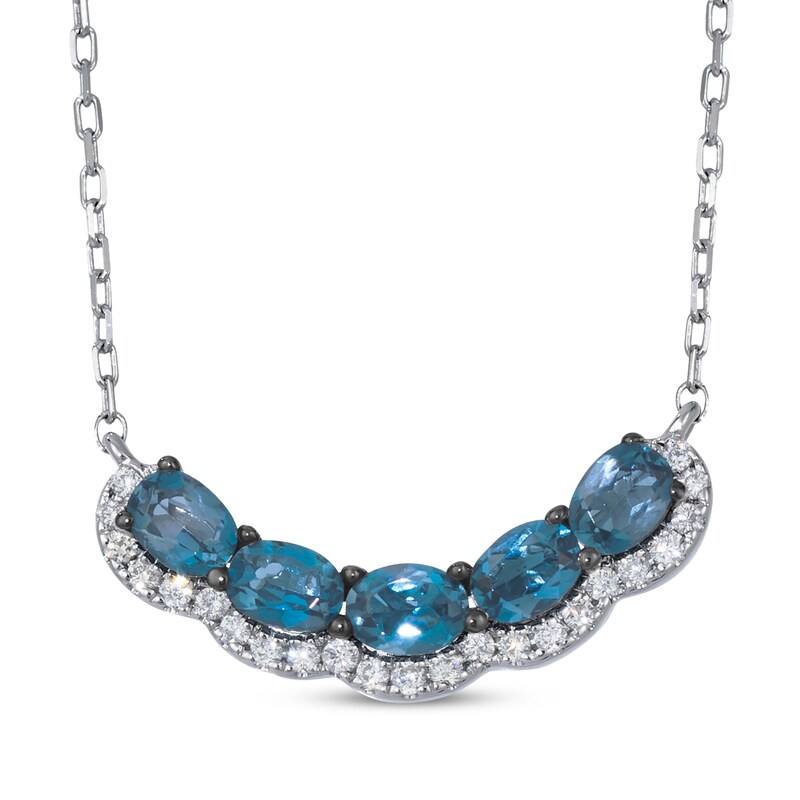 Main Image 1 of Le Vian Waterfall Oval-Cut Blue Topaz Curved Bar Necklace 1/8 ct tw Diamonds 14K Vanilla Gold 19&quot;