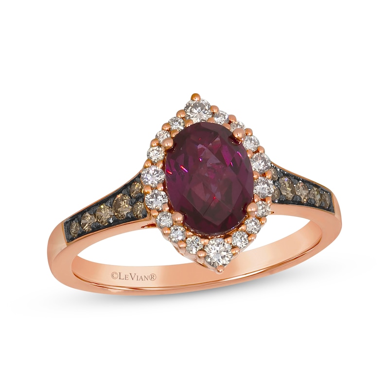 Main Image 1 of Le Vian Oval-Cut Rhodolite Garnet Ring 1/3 ct tw Diamonds 14K Strawberry Gold