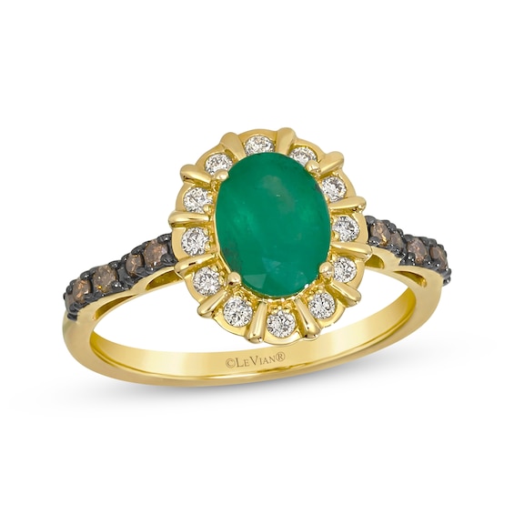 Le Vian Oval-Cut Emerald Ring 1/4 ct tw Diamonds 14K Honey Gold