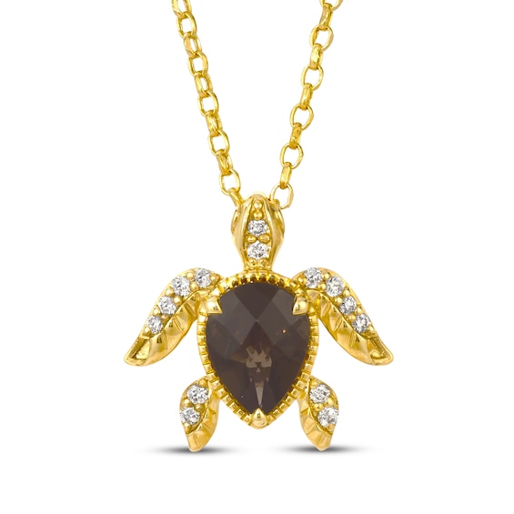 Le Vian Garden Party Pear-Shaped Chocolate Quartz Turtle Necklace 1/10 ct tw 14K Honey Gold 19"