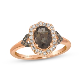 Le Vian Oval-Cut Chocolate Quartz Ring 1/5 ct tw Diamonds 14K Strawberry Gold