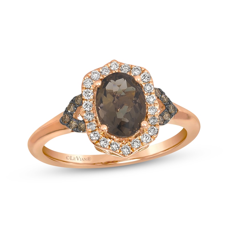 Main Image 1 of Le Vian Oval-Cut Chocolate Quartz Ring 1/5 ct tw Diamonds 14K Strawberry Gold