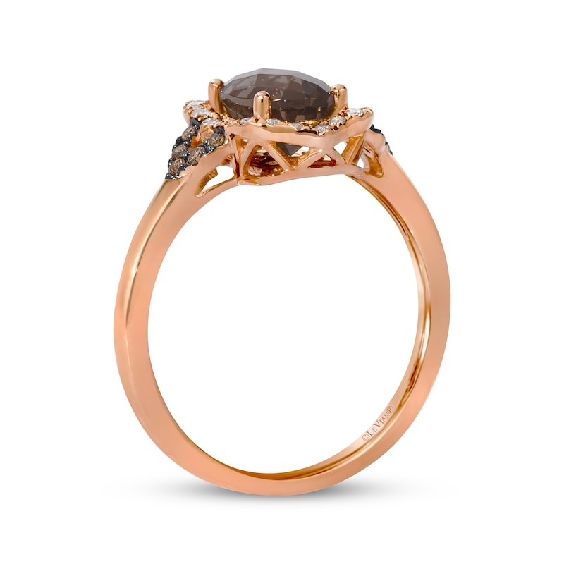 Main Image 3 of Le Vian Oval-Cut Chocolate Quartz Ring 1/5 ct tw Diamonds 14K Strawberry Gold