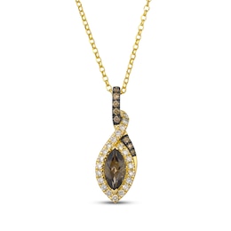 Le Vian Marquise-Cut Chocolate Quartz Necklace 1/3 ct tw Diamonds 14K Honey Gold 19"