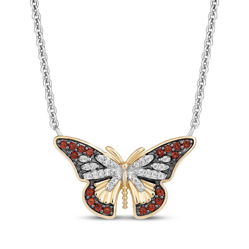 Disney Treasures Encanto Garnet & Diamond Butterfly Necklace 1/20 ct tw Sterling Silver & 10K Yellow Gold 18"