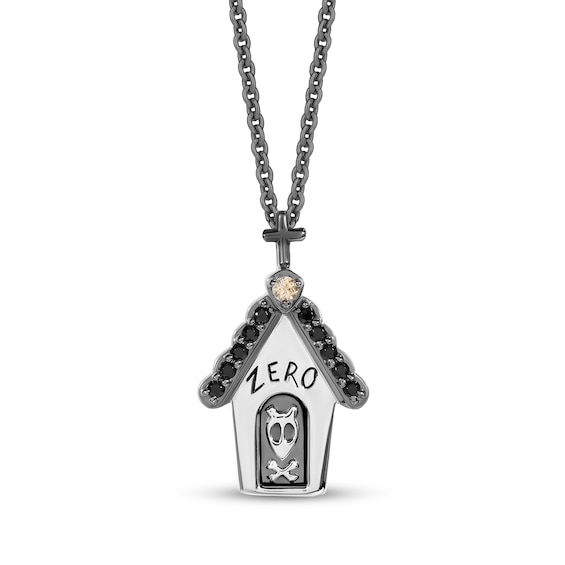 Disney Treasures The Nightmare Before Christmas Citrine & Diamond Doghouse Necklace 1/15 ct tw Sterling Silver 19"