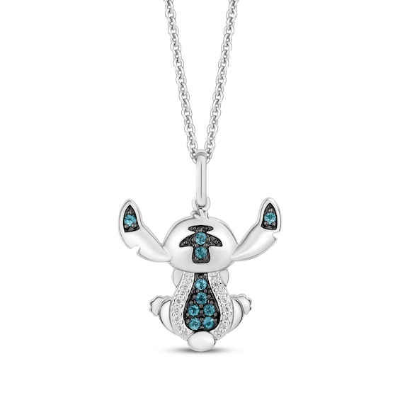 Disney Treasures Lilo & Stitch London Blue Topaz & Diamond Necklace Sterling Silver 19"