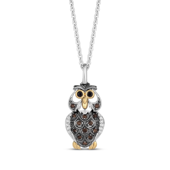 Disney Treasures Winnie the Pooh "Owl" Smoky Quartz, Black Onyx & Diamond Necklace Sterling Silver & 10K Yellow Gold 19"