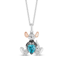 Winnie the Pooh "Roo" Heart-Shaped Swiss Blue Topaz & Diamond Necklace 1/20 ct tw Sterling Silver & 10K Rose Gold 19"