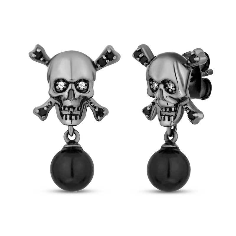 Disney Treasures Pirates of the Caribbean Black Cultured Pearl & Diamond Skull Earrings 1/10 ct tw Sterling Silver