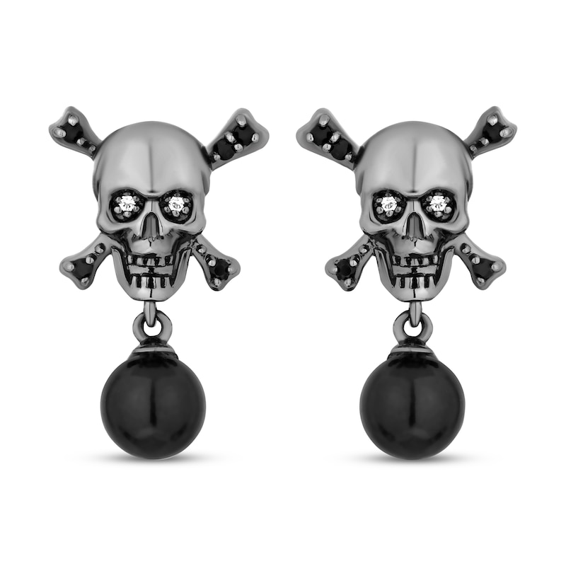 Disney Treasures Pirates of the Caribbean Black Cultured Pearl & Diamond Skull Earrings 1/10 ct tw Sterling Silver