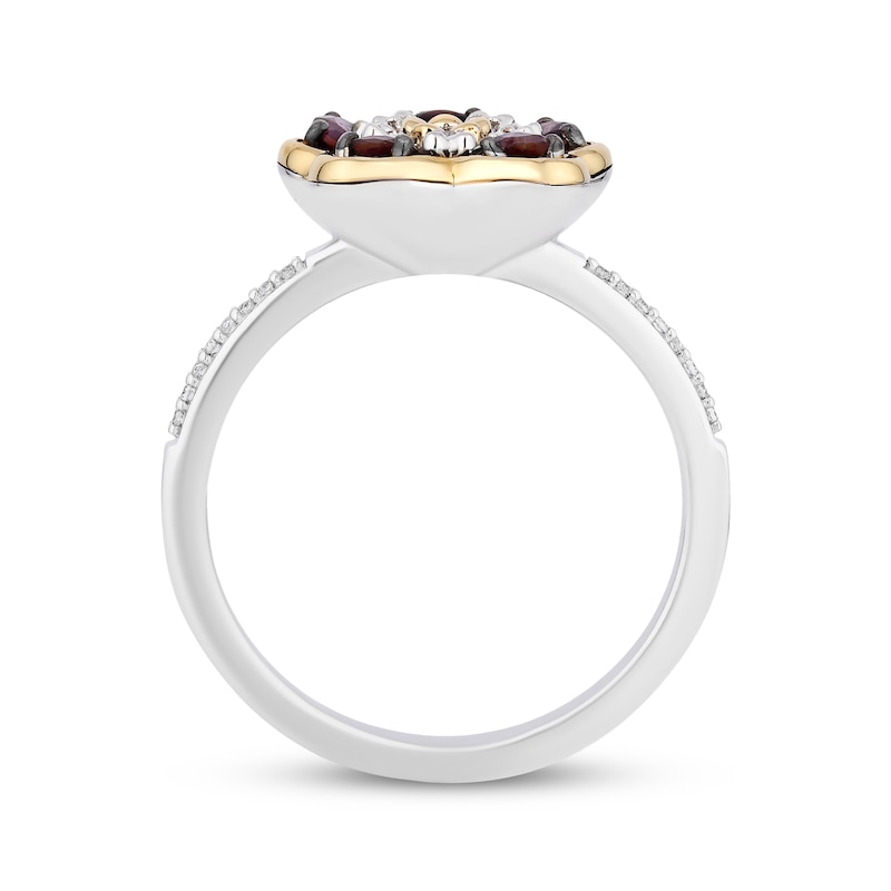 Disney Treasures Encanto Pear-Shaped Garnet & Diamond Flower Ring 1/20 ct tw Sterling Silver & 10K Yellow Gold