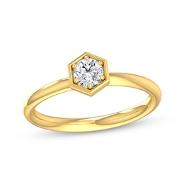 Now + Forever Round-Cut Diamond Hexagon Frame Solitaire Engagement Ring 1/3 ct tw 14K Yellow Gold (I/I2)