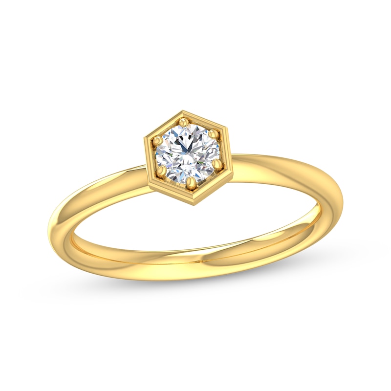 Main Image 1 of Now + Forever Round-Cut Diamond Hexagon Frame Solitaire Engagement Ring 1/3 ct tw 14K Yellow Gold (I/I2)