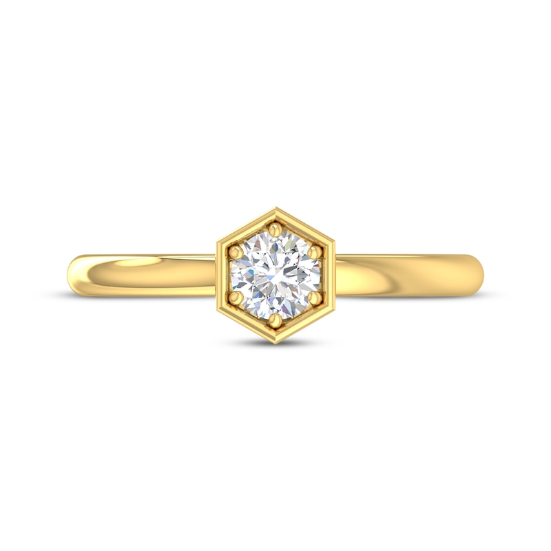 Main Image 4 of Now + Forever Round-Cut Diamond Hexagon Frame Solitaire Engagement Ring 1/3 ct tw 14K Yellow Gold (I/I2)