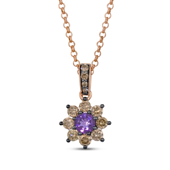 Le Vian Chocolate Sunflower Collection Amethyst Necklace 5/8 ct tw Diamonds 14K Strawberry Gold 19"