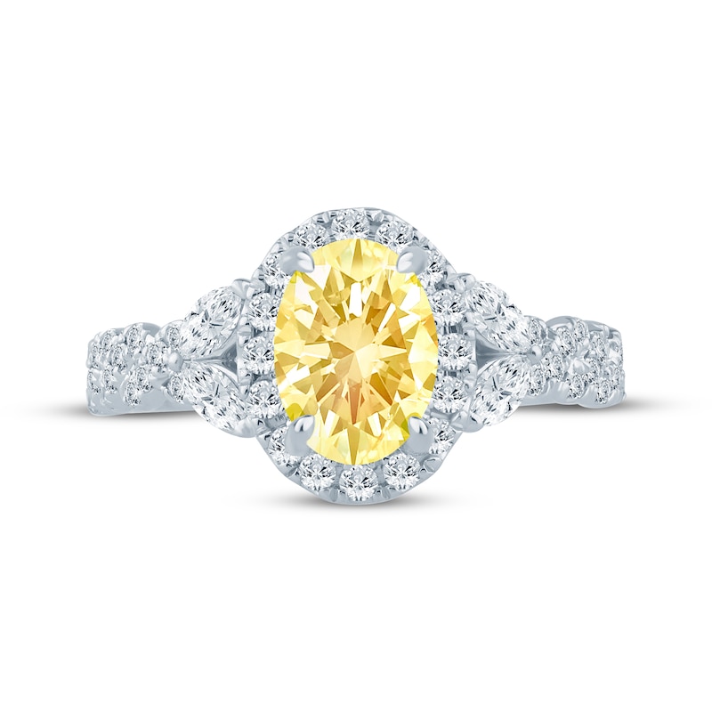 Main Image 4 of Monique Lhuillier Bliss Oval-Cut Yellow & White Lab-Grown Diamond Engagement Ring 1-3/4 ct tw 18K White Gold