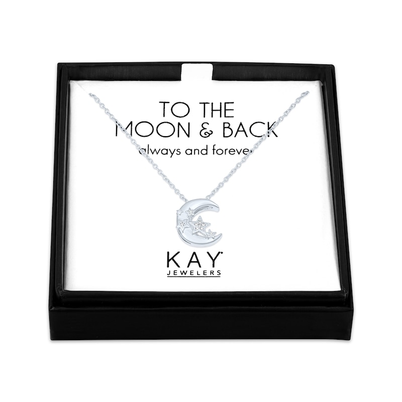 Main Image 1 of Gift Boxed Moon & Stars Diamond Accent Necklace Sterling Silver 18"