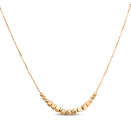 Italian Brilliance Round & Cube Bead Necklace Hollow 14K Yellow Gold 18"