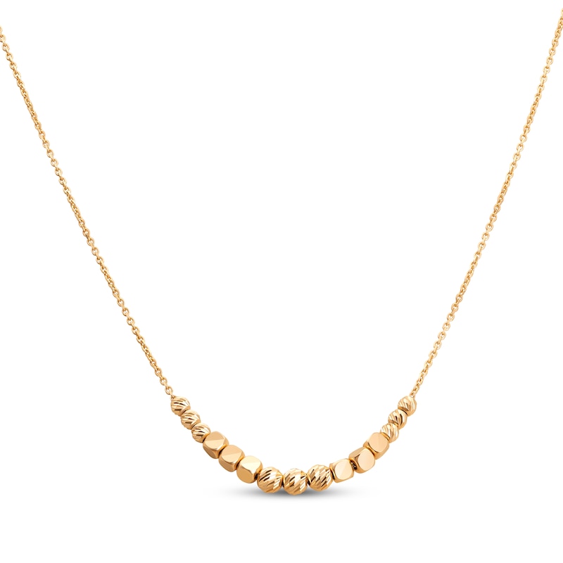 Main Image 1 of Italian Brilliance Round & Cube Bead Necklace Hollow 14K Yellow Gold 18&quot;