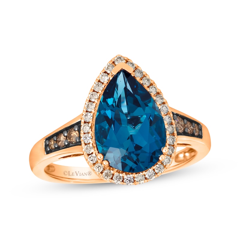 Main Image 1 of Le Vian Pear-Shaped Blue Topaz Ring 1/4 ct tw Diamonds 14K Strawberry Gold®