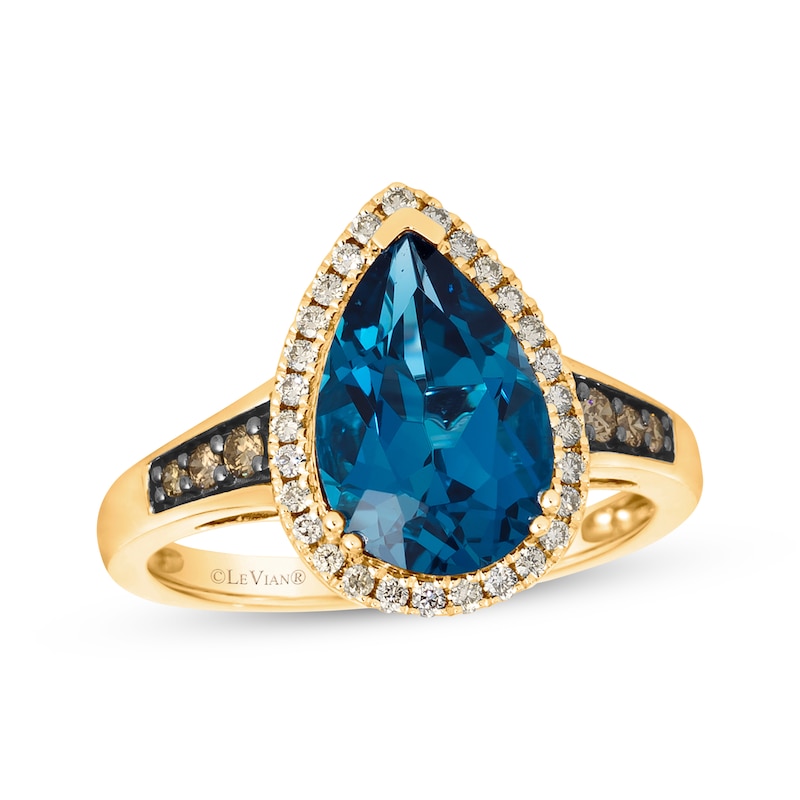 Main Image 1 of Le Vian Pear-Shaped Blue Topaz Ring 1/4 ct tw Diamonds 14K Honey Gold