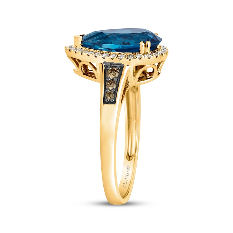 Main Image 3 of Le Vian Pear-Shaped Blue Topaz Ring 1/4 ct tw Diamonds 14K Honey Gold