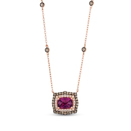 Le Vian Cushion-Cut Rhodolite Garnet Necklace 1/2 ct tw Diamonds 14K Strawberry Gold 19"