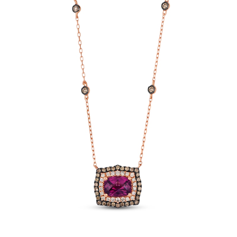 Main Image 1 of Le Vian Cushion-Cut Rhodolite Garnet Necklace 1/2 ct tw Diamonds 14K Strawberry Gold 19&quot;