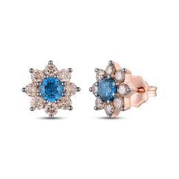 Le Vian Chocolate Sunflower Blue Topaz Earrings 3/4 ct tw Diamonds 14K Strawberry Gold