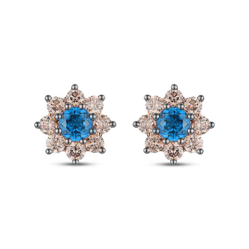 Main Image 2 of Le Vian Chocolate Sunflower Blue Topaz Earrings 3/4 ct tw Diamonds 14K Strawberry Gold