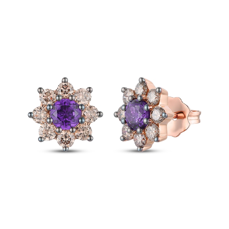 Main Image 1 of Le Vian Chocolate Sunflower Collection Amethyst Stud Earrings 3/4 ct tw Diamonds 14K Strawberry Gold