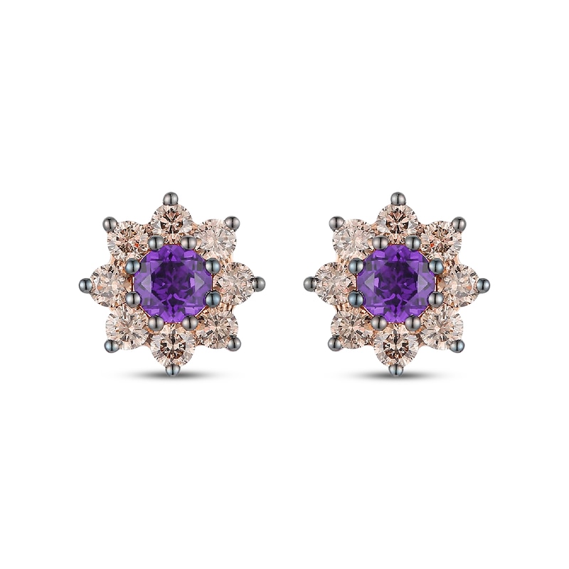 Main Image 2 of Le Vian Chocolate Sunflower Collection Amethyst Stud Earrings 3/4 ct tw Diamonds 14K Strawberry Gold