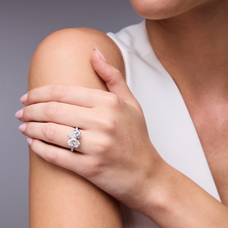 Main Image 4 of Neil Lane Artistry Oval-Cut & Pear-Shaped Lab-Grown Diamond Toi et Moi Engagement Ring 4-1/3 ct tw 14K White Gold