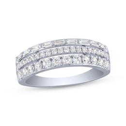 Now + Forever Baguette & Round-Cut Diamond Three-Row Anniversary Ring 5/8 ct tw 14K White Gold