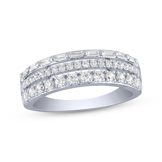 Now + Forever Baguette & Round-Cut Diamond Three-Row Anniversary Ring 5/8 ct tw 14K White Gold