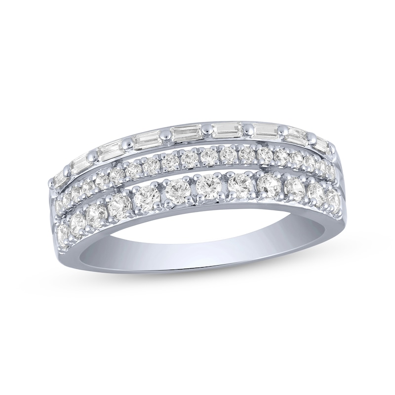 Main Image 1 of Now + Forever Baguette & Round-Cut Diamond Three-Row Anniversary Ring 5/8 ct tw 14K White Gold