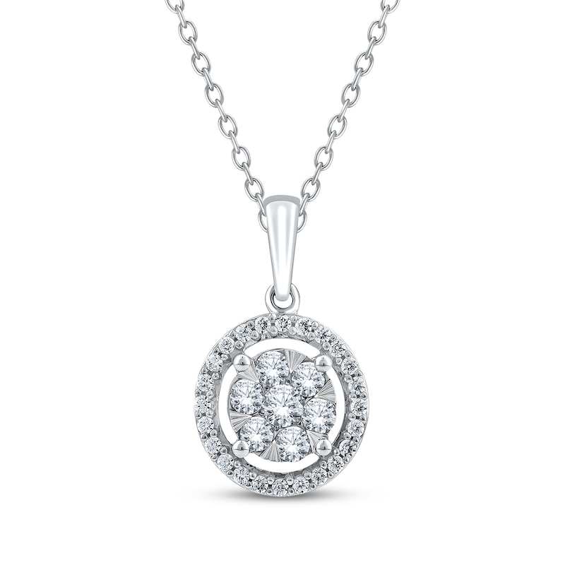 Main Image 1 of Multi-Diamond Halo Necklace 1/2 ct tw 10K White Gold 18"