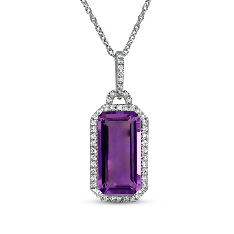 Main Image 1 of Amethyst & Diamond Necklace 1/8 ct tw 10K White Gold 18&quot;