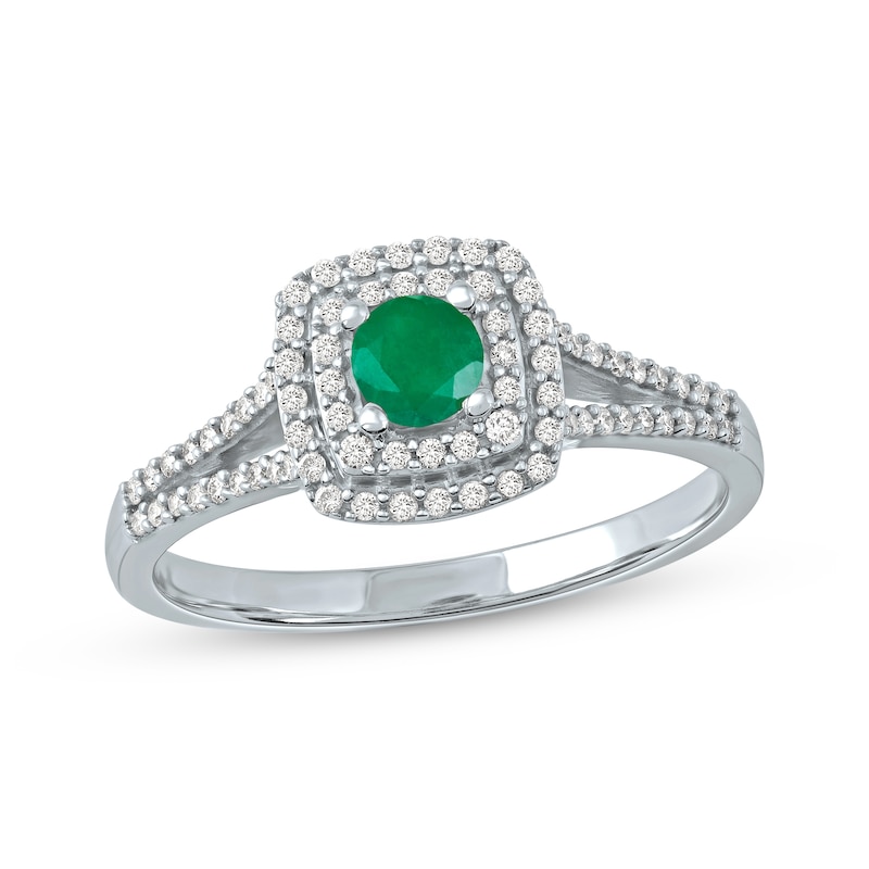 Main Image 1 of Emerald & Diamond Ring 1/4 ct tw 10K White Gold