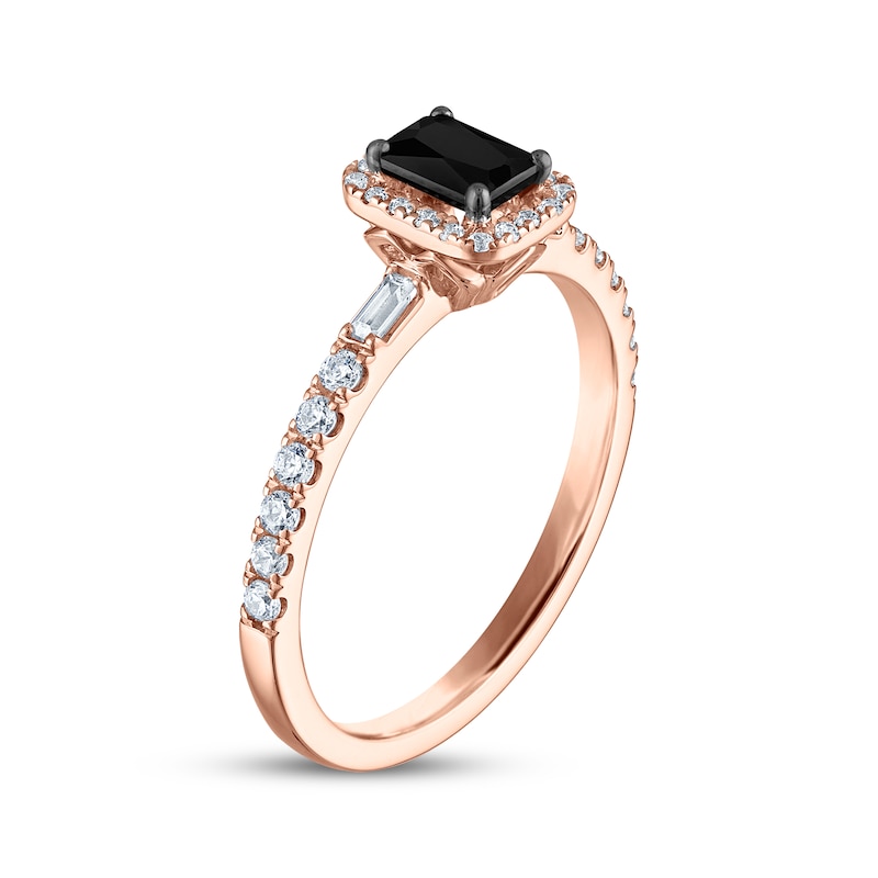 Main Image 2 of Now + Forever Emerald-Cut Black Diamond Halo Engagement Ring 5/8 ct tw 14K Rose Gold
