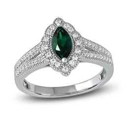 Lab-Created Emerald & White Lab-Created Sapphire Ring Sterling Silver
