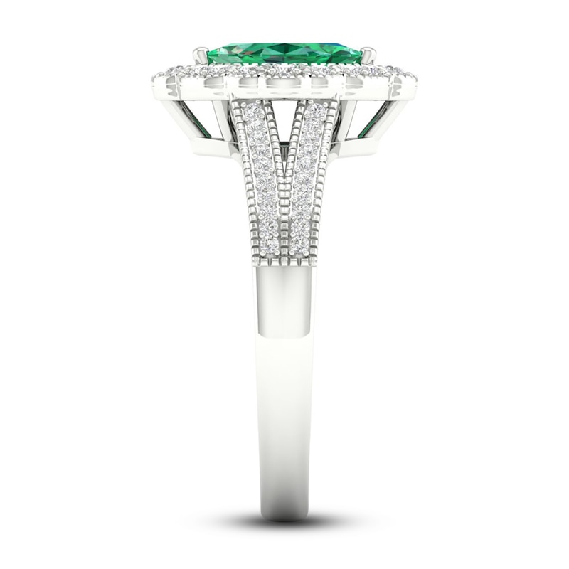 Main Image 2 of Lab-Created Emerald & White Lab-Created Sapphire Ring Sterling Silver