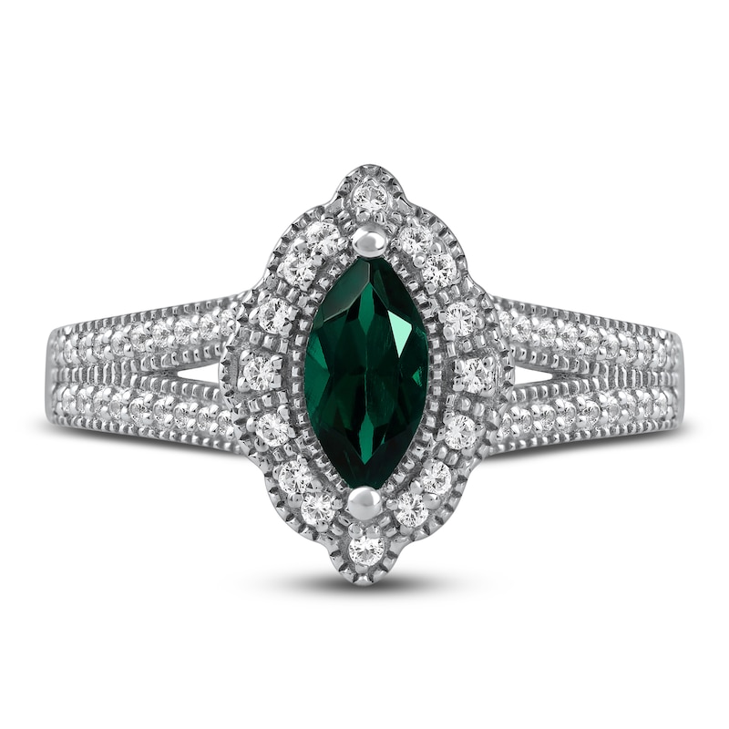 Main Image 3 of Lab-Created Emerald & White Lab-Created Sapphire Ring Sterling Silver