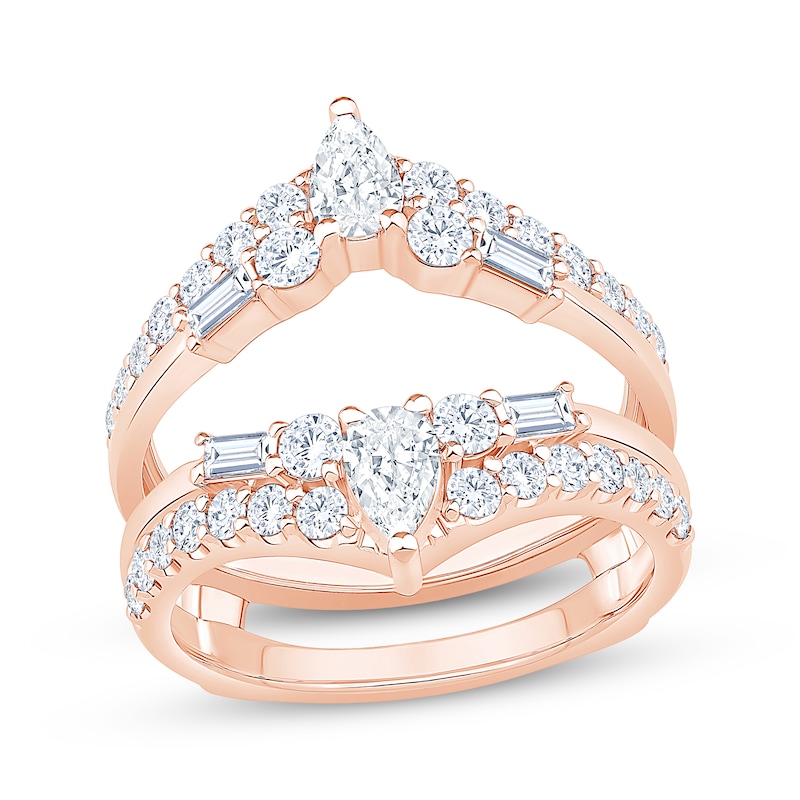 Main Image 1 of Now + Forever Lab-Grown Diamonds Pear, Emerald & Round-Cut Enhancer Ring 1-1/2 ct tw 14K Rose Gold