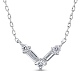 Baguette & Round-Cut Diamond Chevron Necklace 1/6 ct tw Sterling Silver 18"