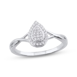 Multi-Diamond Pear-Shaped Halo Promise Ring 1/8 ct tw Sterling Silver