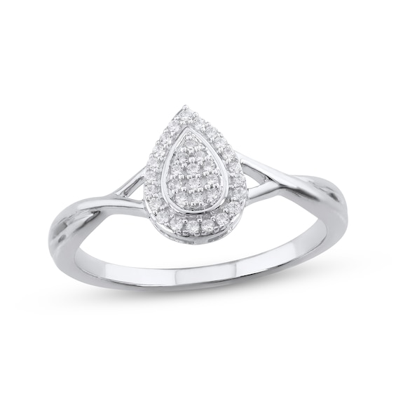 Multi-Diamond Pear-Shaped Halo Promise Ring 1/8 ct tw Sterling Silver