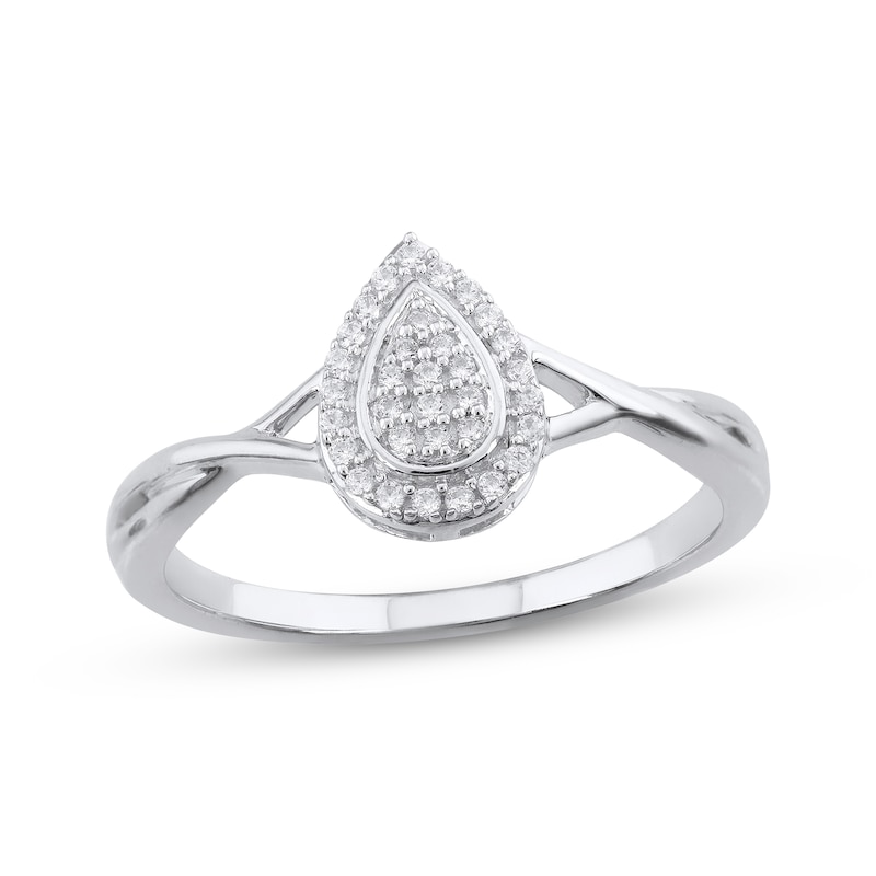 Main Image 1 of Multi-Diamond Pear-Shaped Halo Promise Ring 1/8 ct tw Sterling Silver